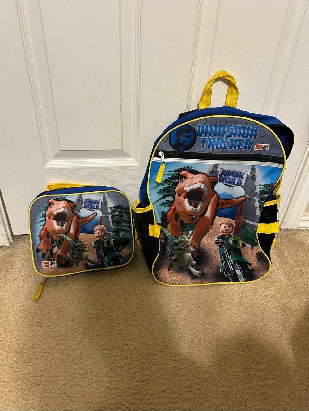 New Jurassic World Dinosaur‎ Tracker Kids Backpack & Lunch Bag - Blue/Yellow